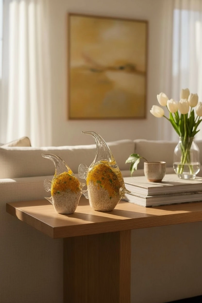 Dekoratif İkili Cam Melek Balığı Sarı