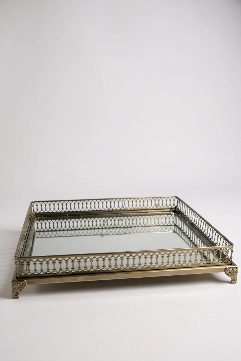 Saray Motifli Dekoratif Dörtgen Tepsi - Eskitme