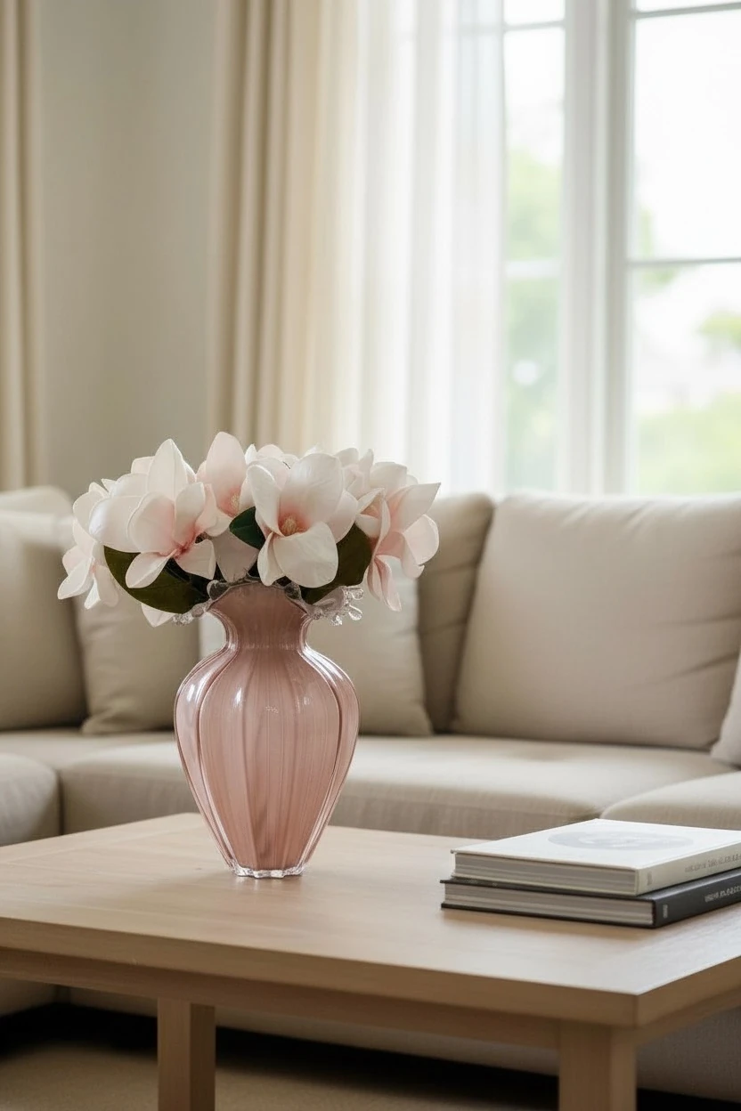 Pembe Dekoratif Cam Vazo - Küçük