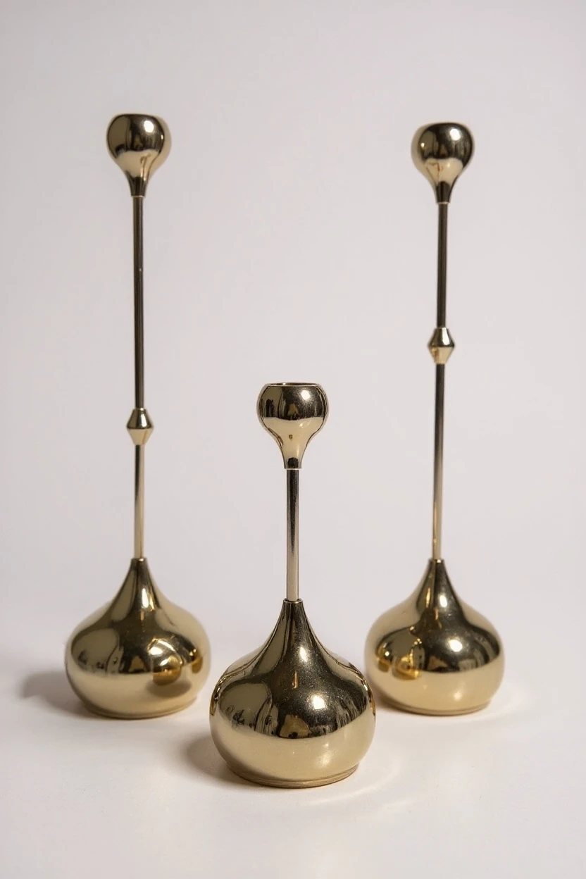 Modern Metal Üçlü Şamdan Seti - Gold