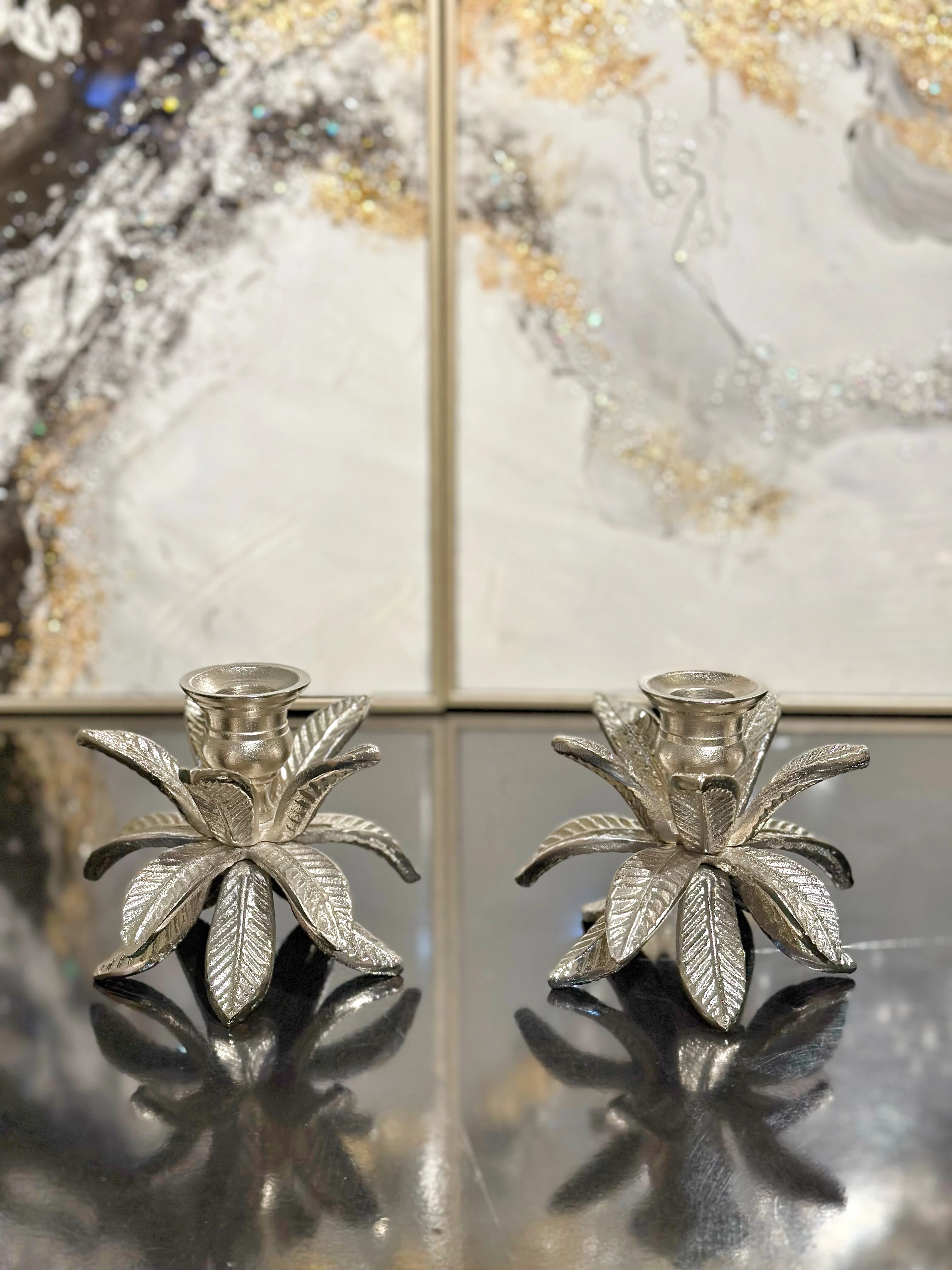 Döküm Yaprak İkili Şamdan