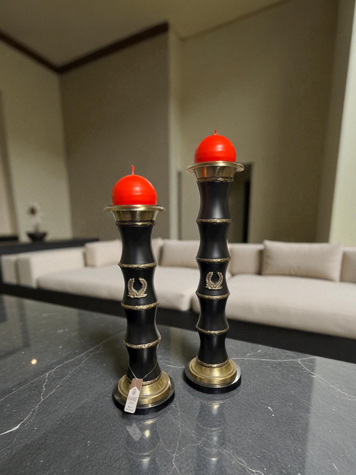 Bambu Sütun İkili Lüks Mumluk Seti