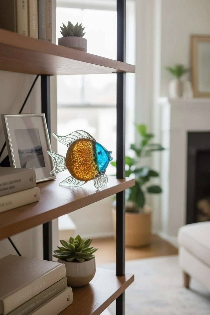 Dekoratif Cam Balık Kahverengi Mavi