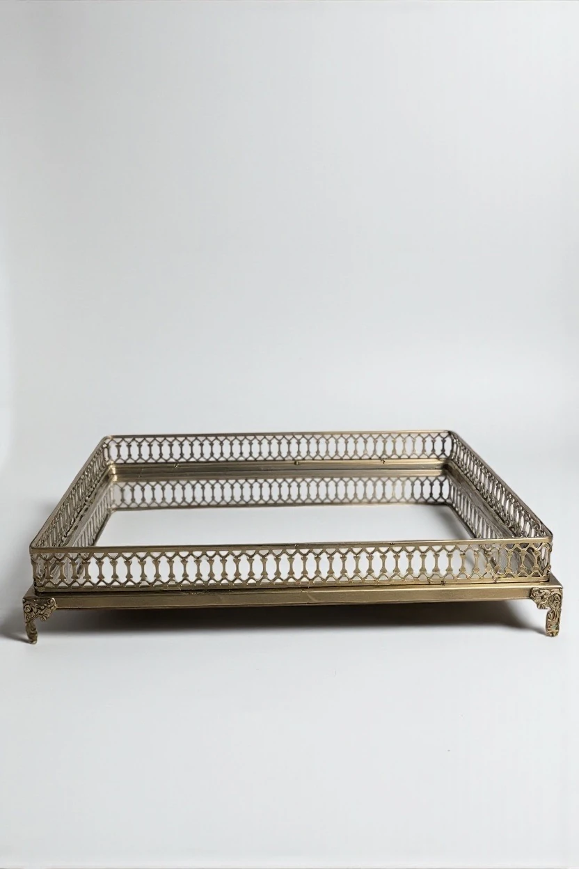 Saray Motifli Dekoratif Dörtgen Tepsi - Eskitme