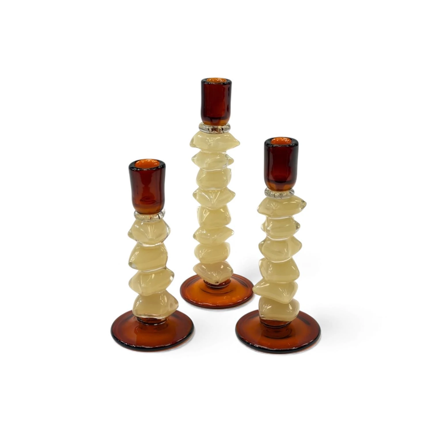 Domino Üçlü Cam Şamdan Mumluk - Krem