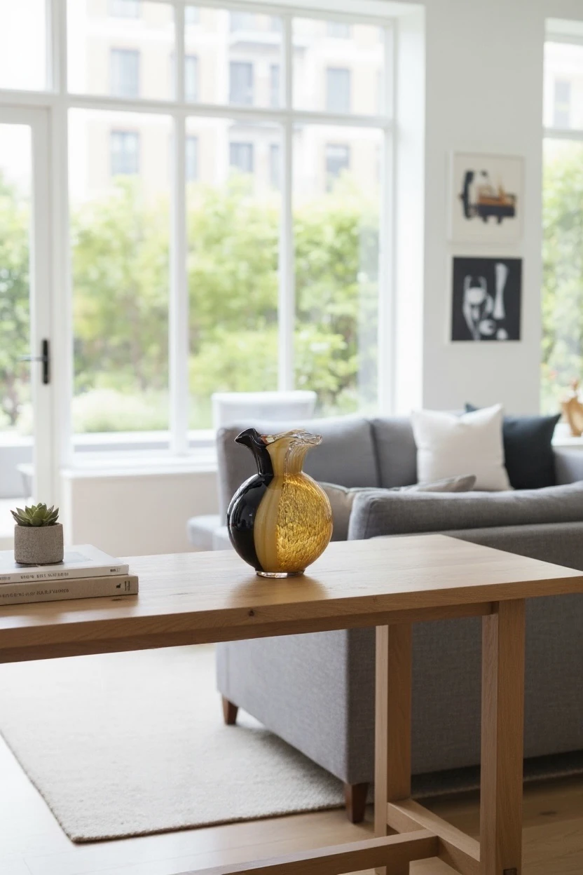 Tombik Cam Vazo Amber Siyah