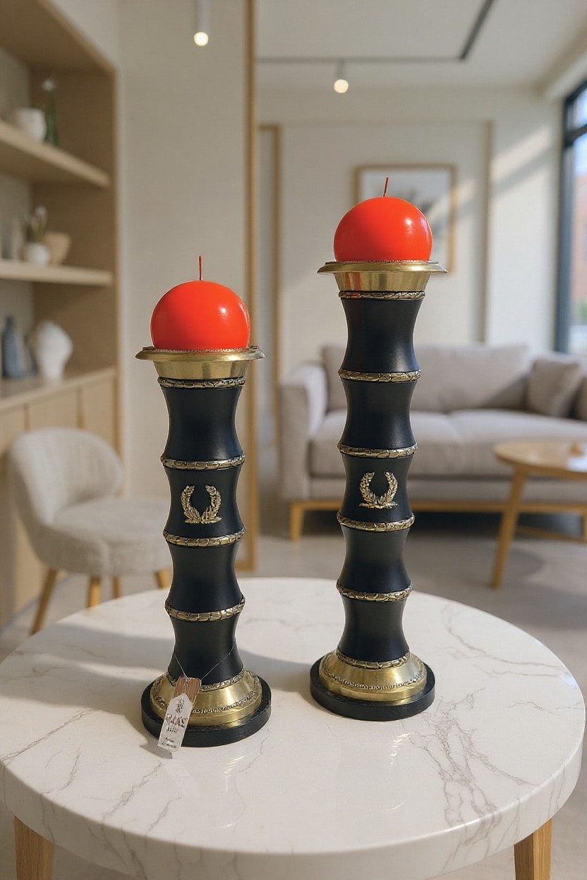 Bambu Sütun İkili Lüks Mumluk Seti