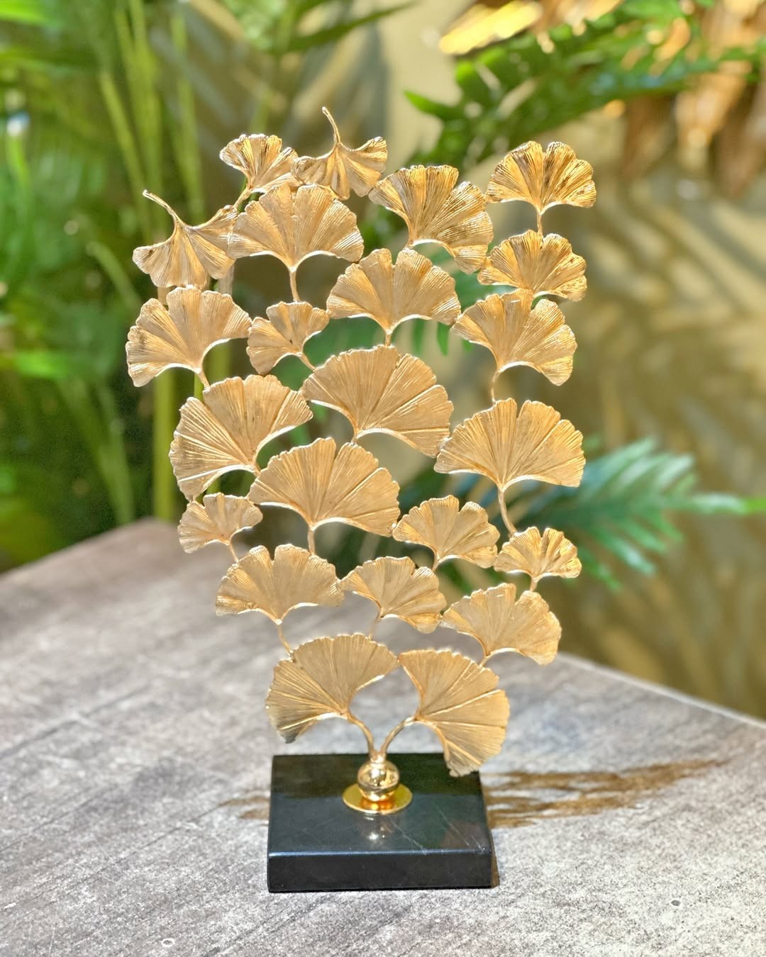 Dekoratif Ginkgo Yapraklı Metal Obje Gold