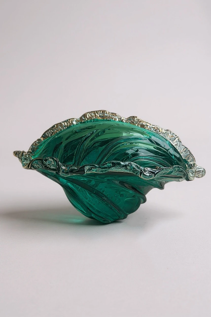 Turkuaz Dalga Formlu Dekoratif Cam Kase