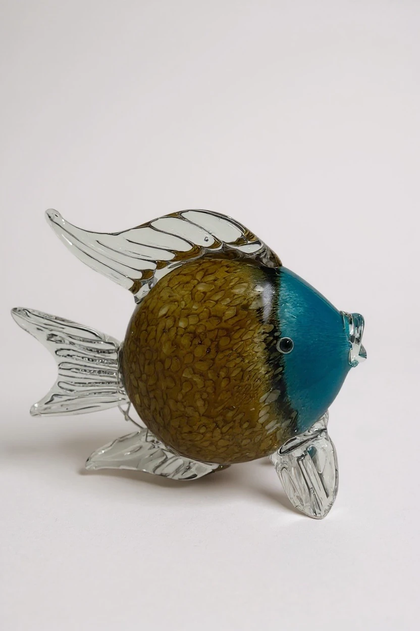 Dekoratif Cam Balık Kahverengi Mavi