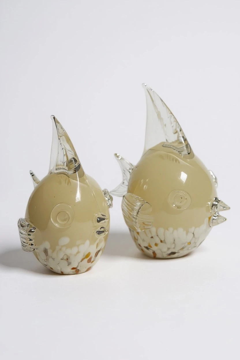 Dekoratif İkili Cam Balon Balığı Krem