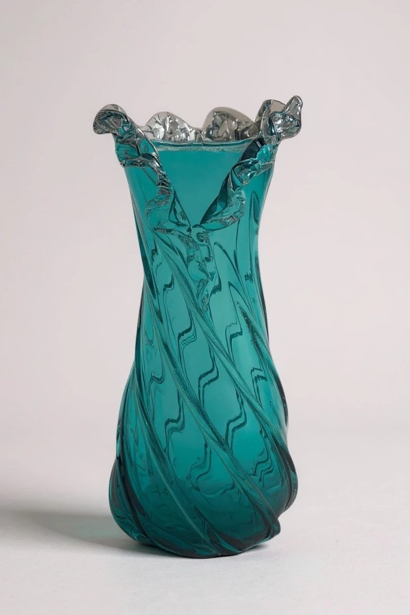 Dekoratif Spiral Turkuaz Cam Vazo