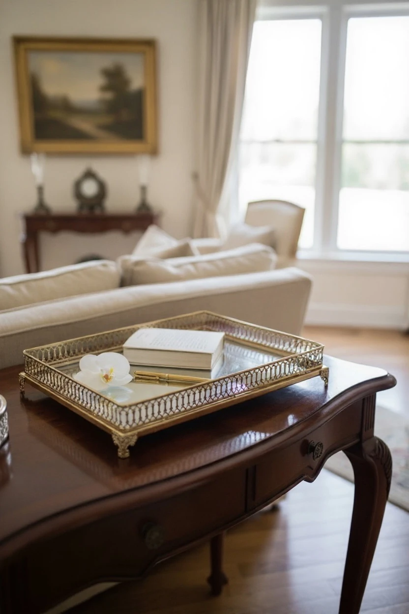 Saray Motifli Dekoratif Dörtgen Tepsi - Gold