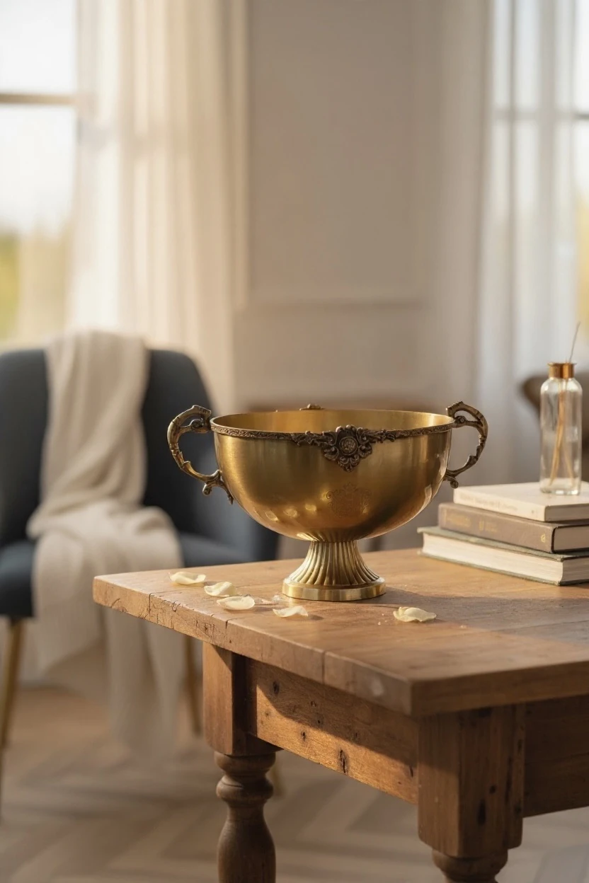 Antik Tasarımlı Pirinç Kulplu Dekoratif Kase