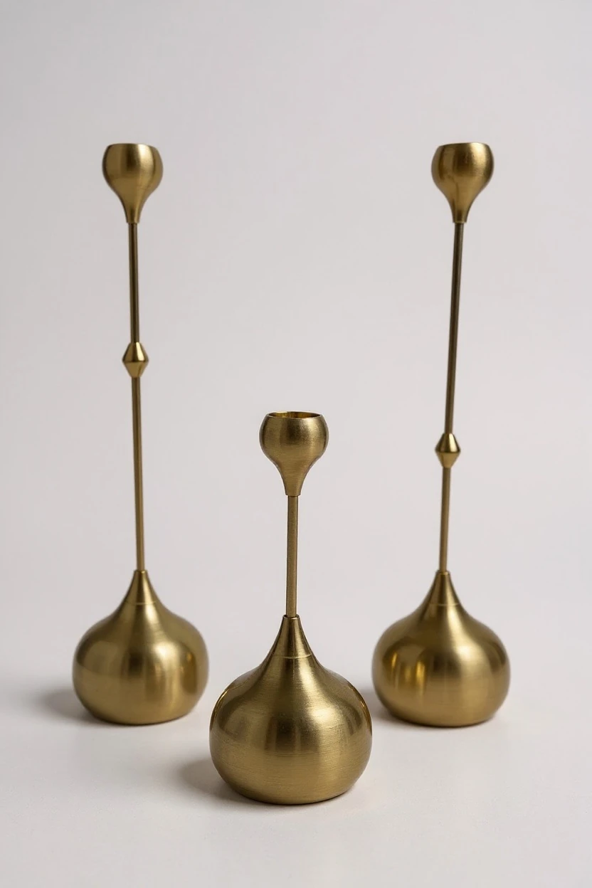 Modern Metal Üçlü Şamdan Seti - Eskitme