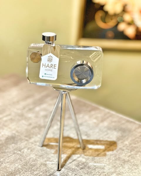 Dekoratif Kristal Cam Fotoğraf Makinesi Gümüş