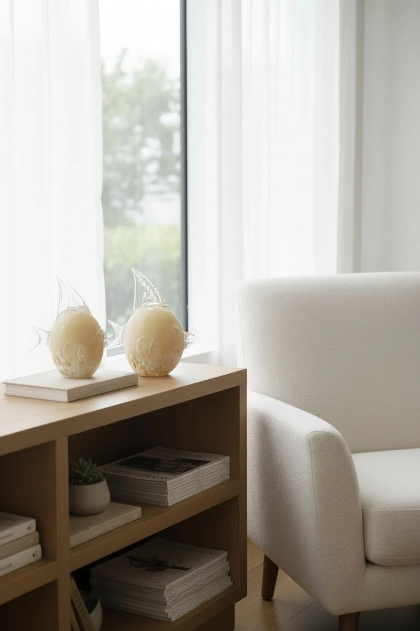 Dekoratif İkili Cam Balon Balığı Krem