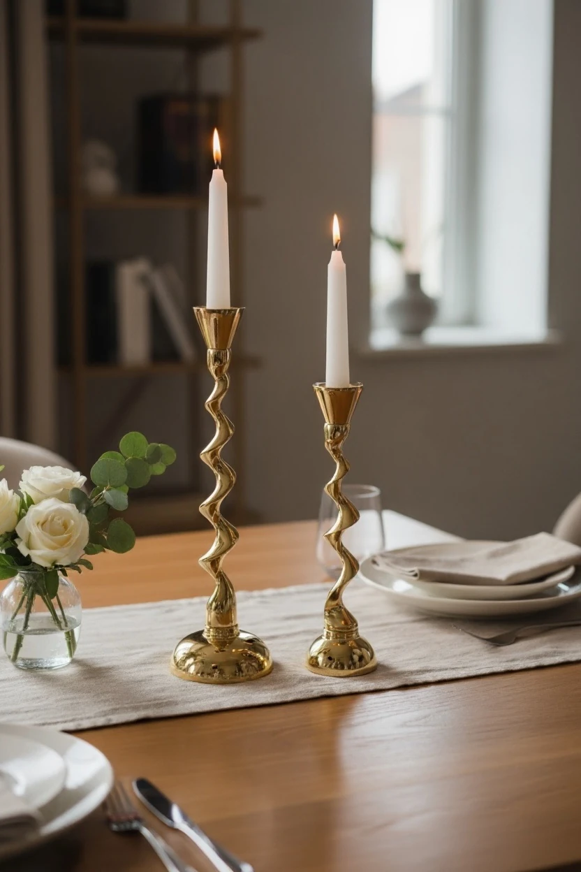 İkili Spiral Şamdan Gold