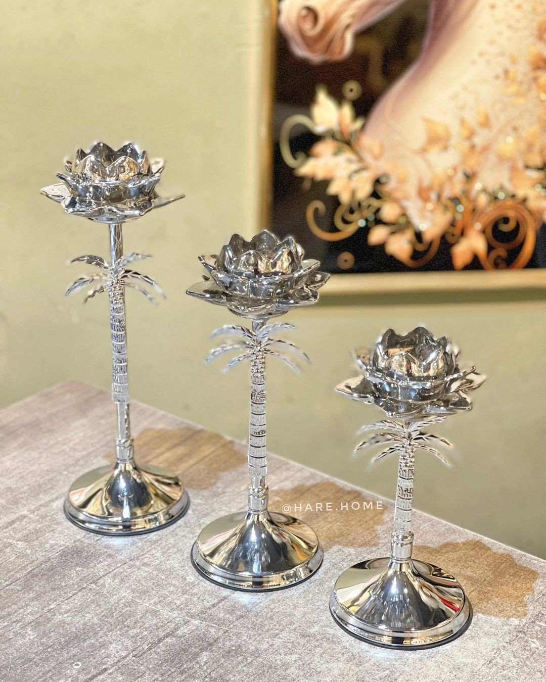 Palmiyeli Lotus Şamdan Mumluk Gümüş