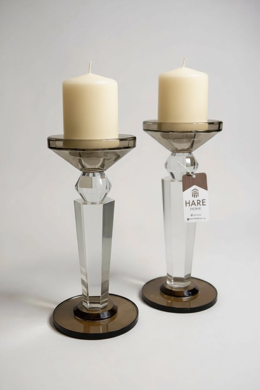 Kristal Cam Şamdan Mumluk - Kahve