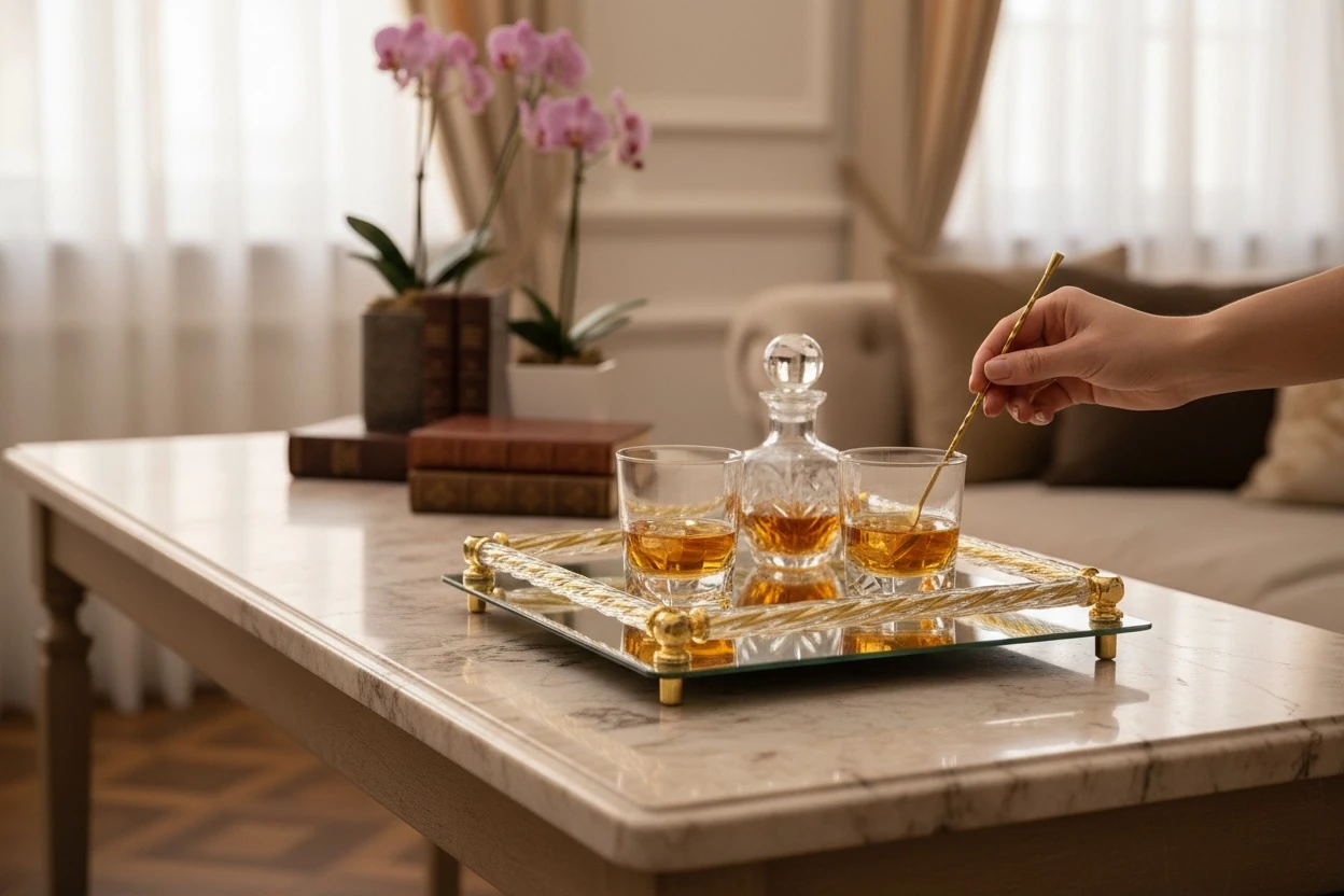 Aynalı Sunum Tepsisi - Gold