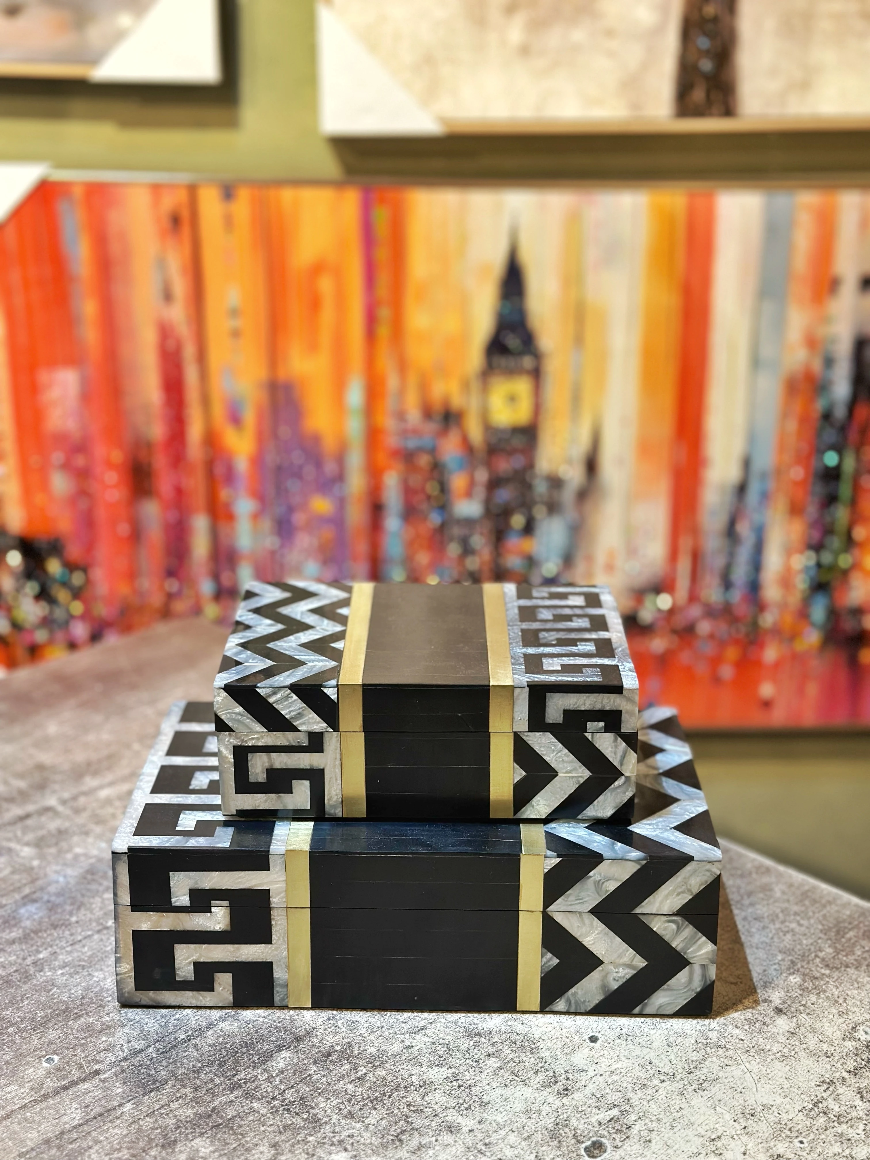 Zigzag Motifli Dekoratif Kemik Kutu Seti