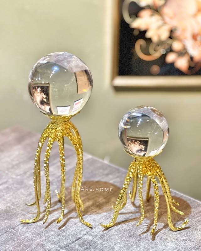 Dekoratif Ahtapot Cam Küreli Gold