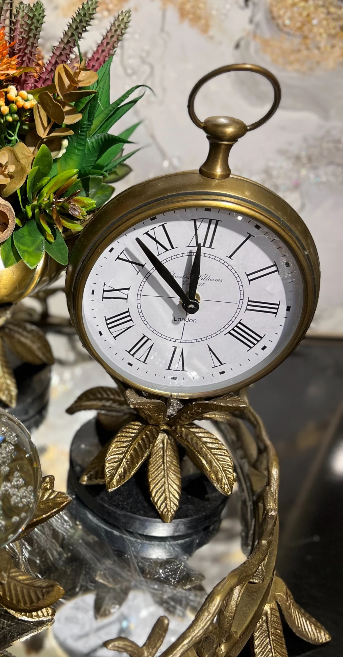 Dekoratif Yaprak Masa Saati - Eskitme