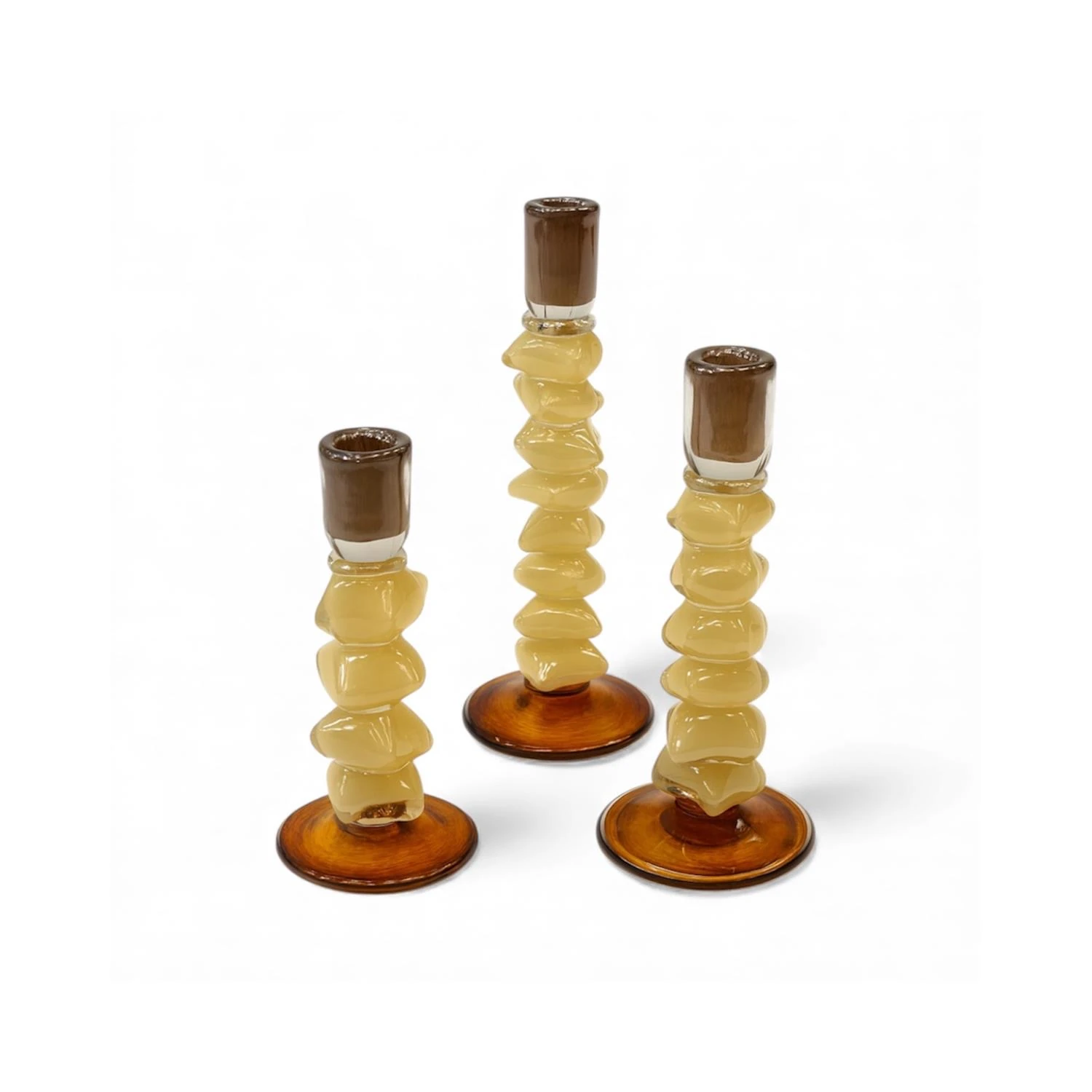 Domino Üçlü Cam Şamdan Mumluk - Kahve