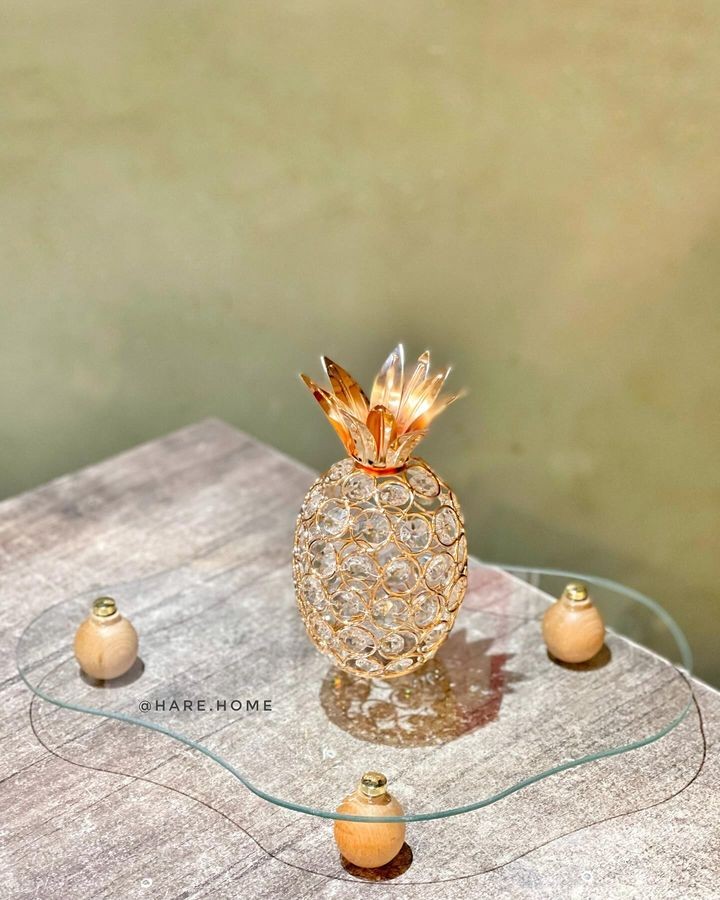 Dekoratif Taşlı Ananas Obje Gold