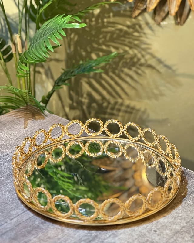 Burgulu Halka Dekoratif Tepsi - Gold