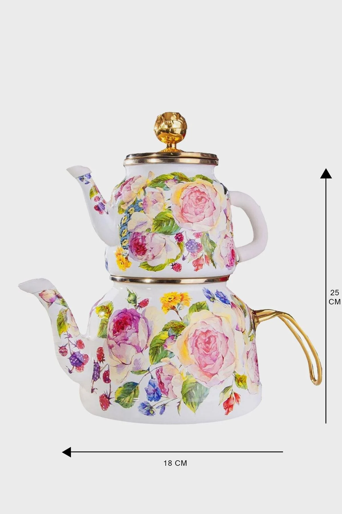 Rose Deluxe Gül Desenli Emaye Çaydanlık