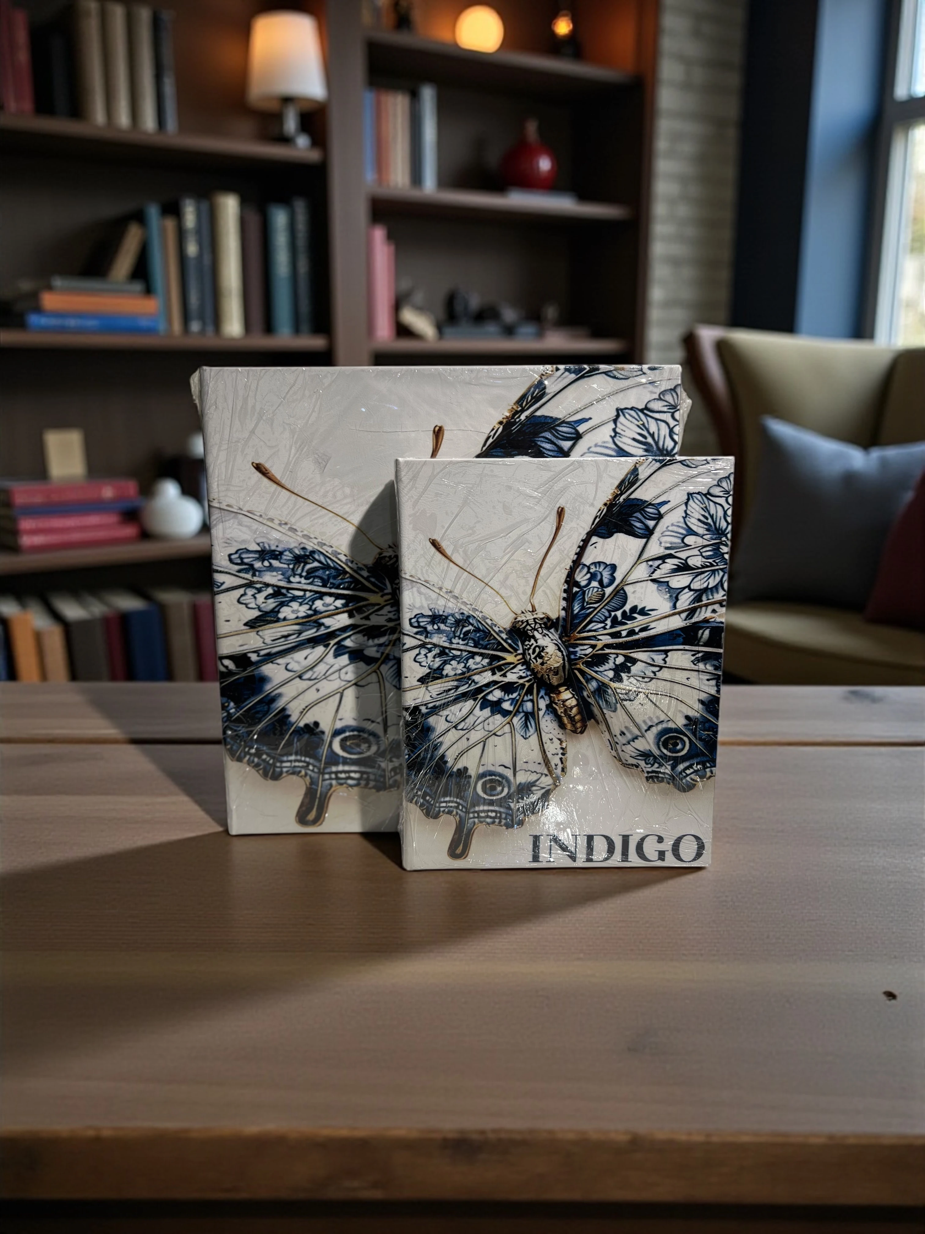 Dekoratif İkili İndigo Kitap Kutu