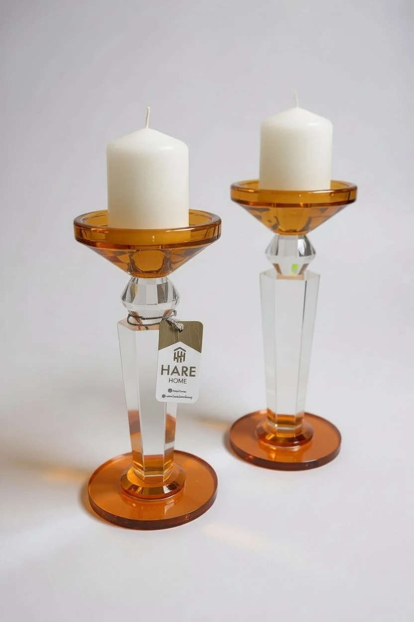 Kristal Cam Şamdan Mumluk - Turuncu