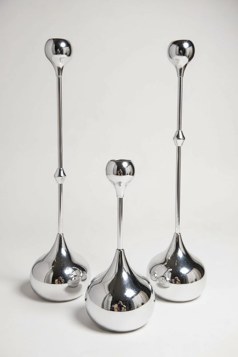 Modern Metal Üçlü Şamdan Seti - Krom