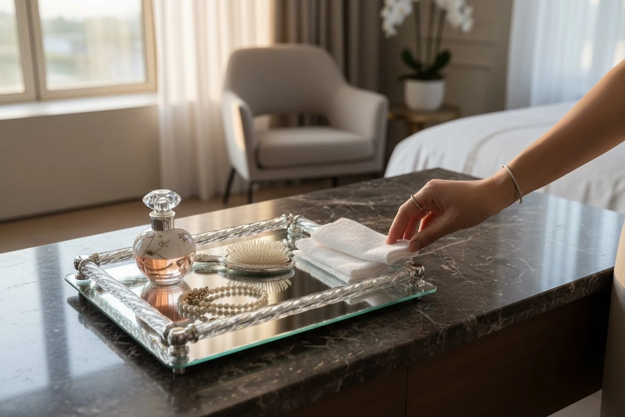 Aynalı Sunum Tepsisi - Gümüş