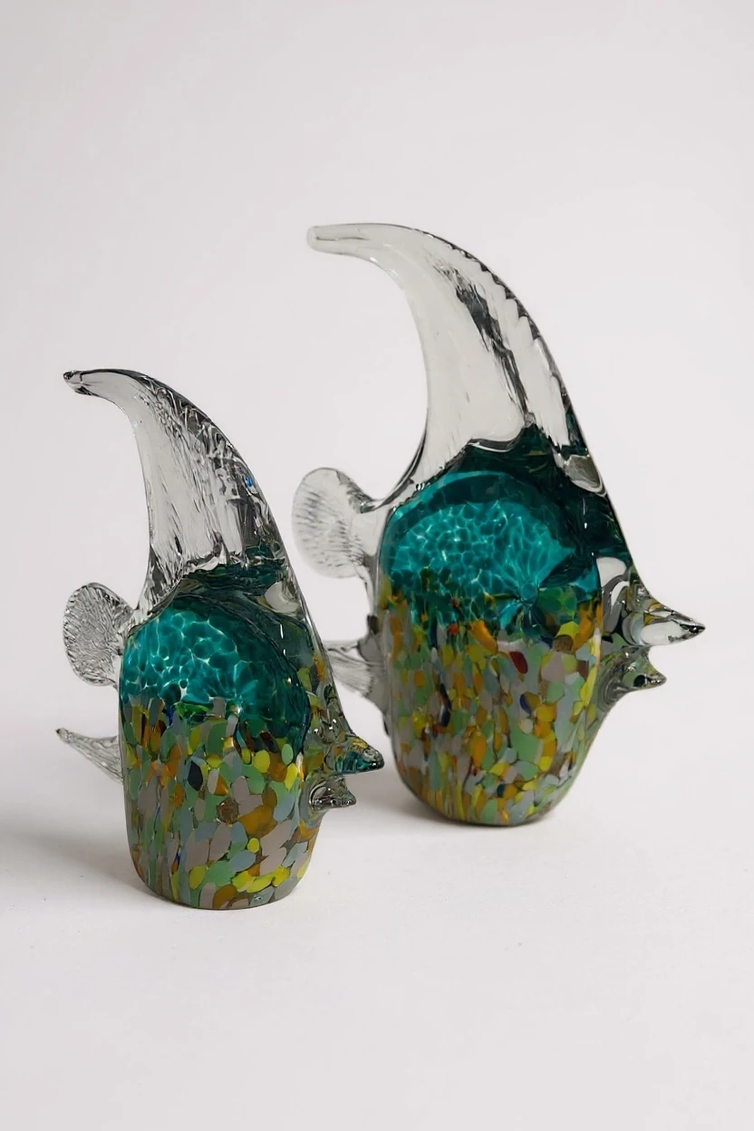 Dekoratif İkili Cam Melek Balığı Turkuaz