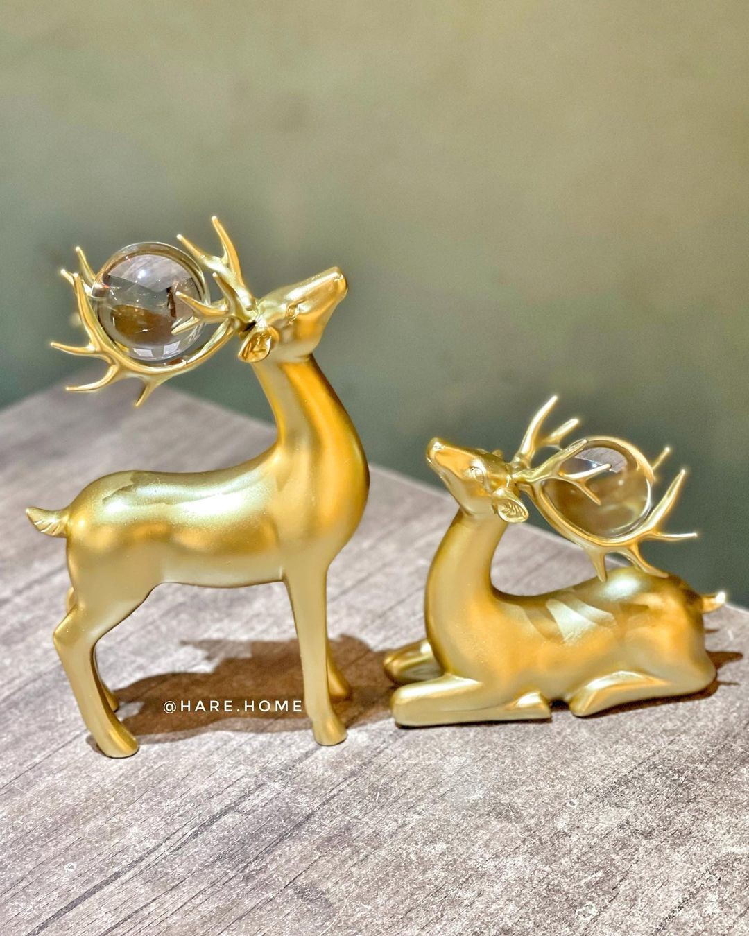 İkili Dekoratif Geyik Biblo Gold