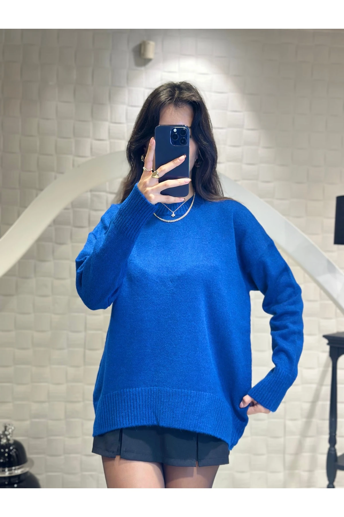 Mavi Bisiklet Yaka Salaş Triko Kazak