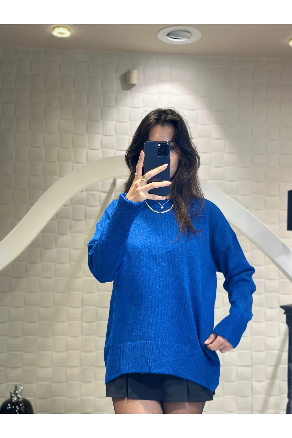 Mavi Bisiklet Yaka Salaş Triko Kazak