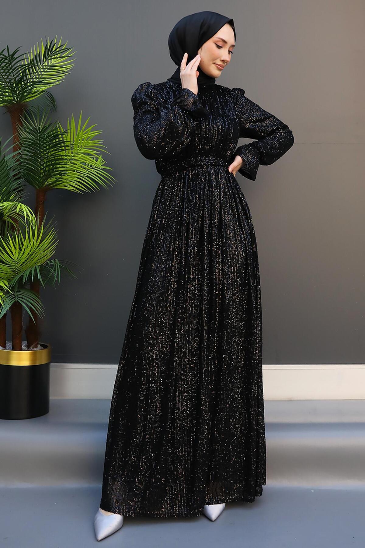 Yeni Sezon Pul Payet Kelebek Abiye Elbise