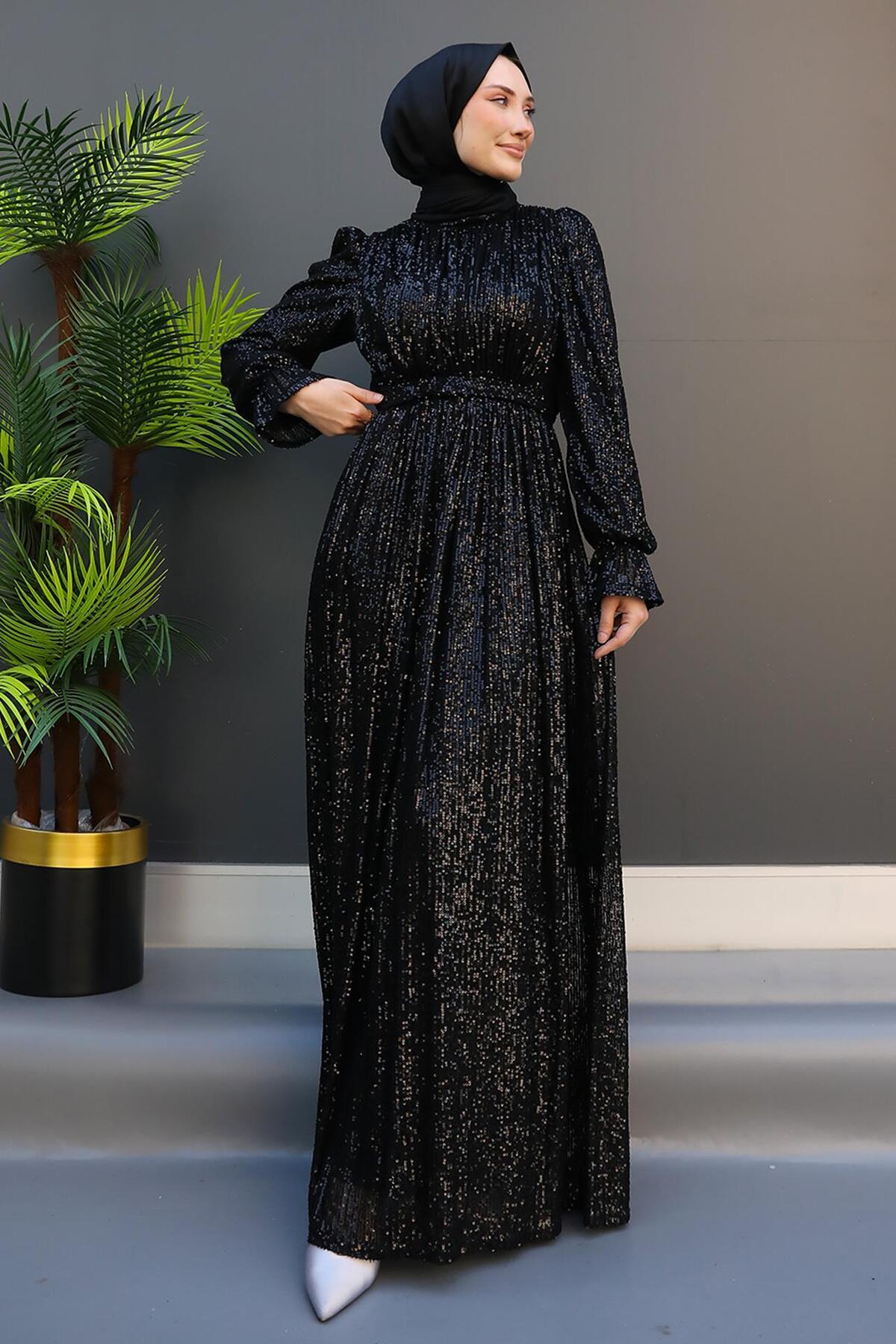 Yeni Sezon Pul Payet Kelebek Abiye Elbise