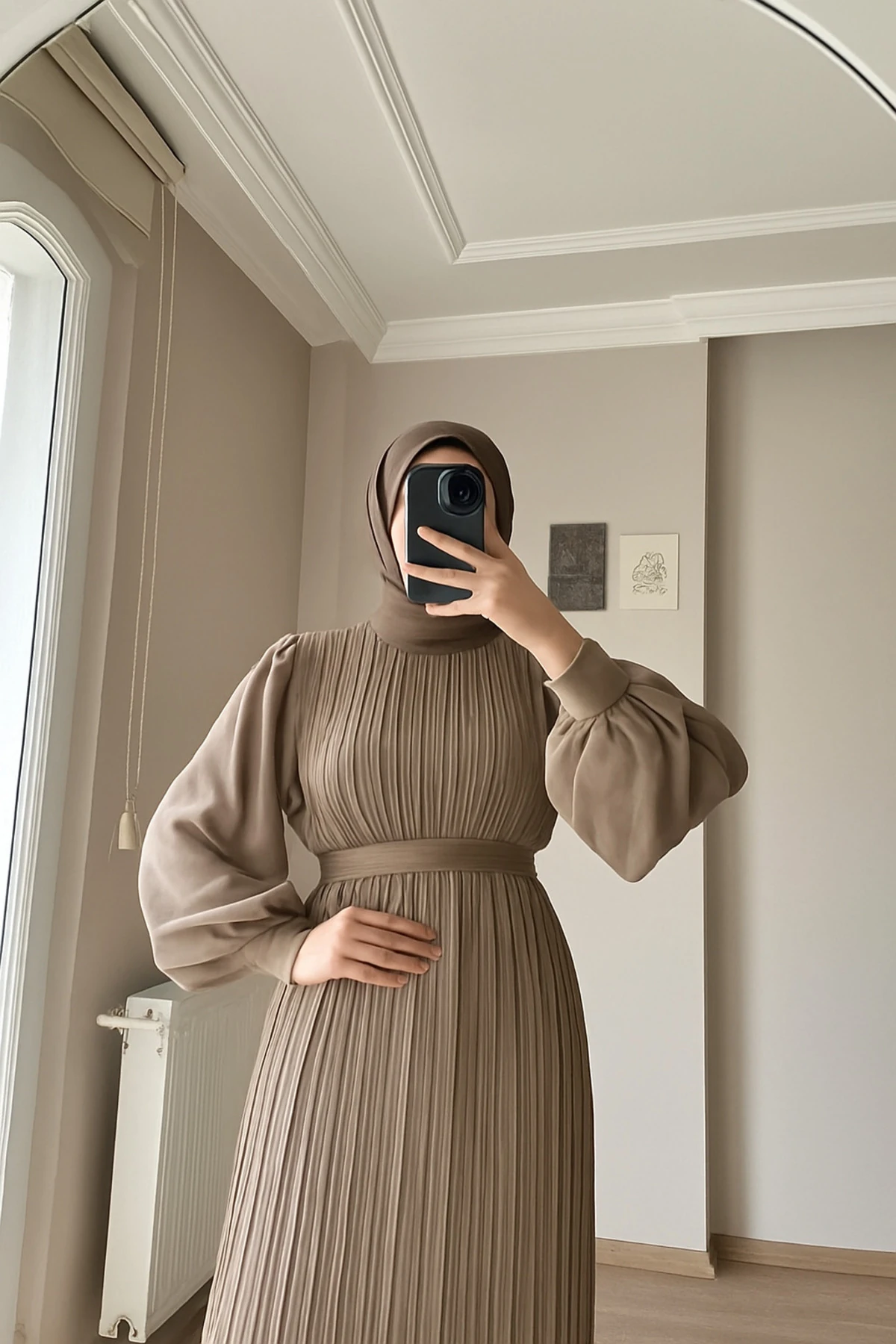 Vizon Piliseli Şifon Tesettür Elbise