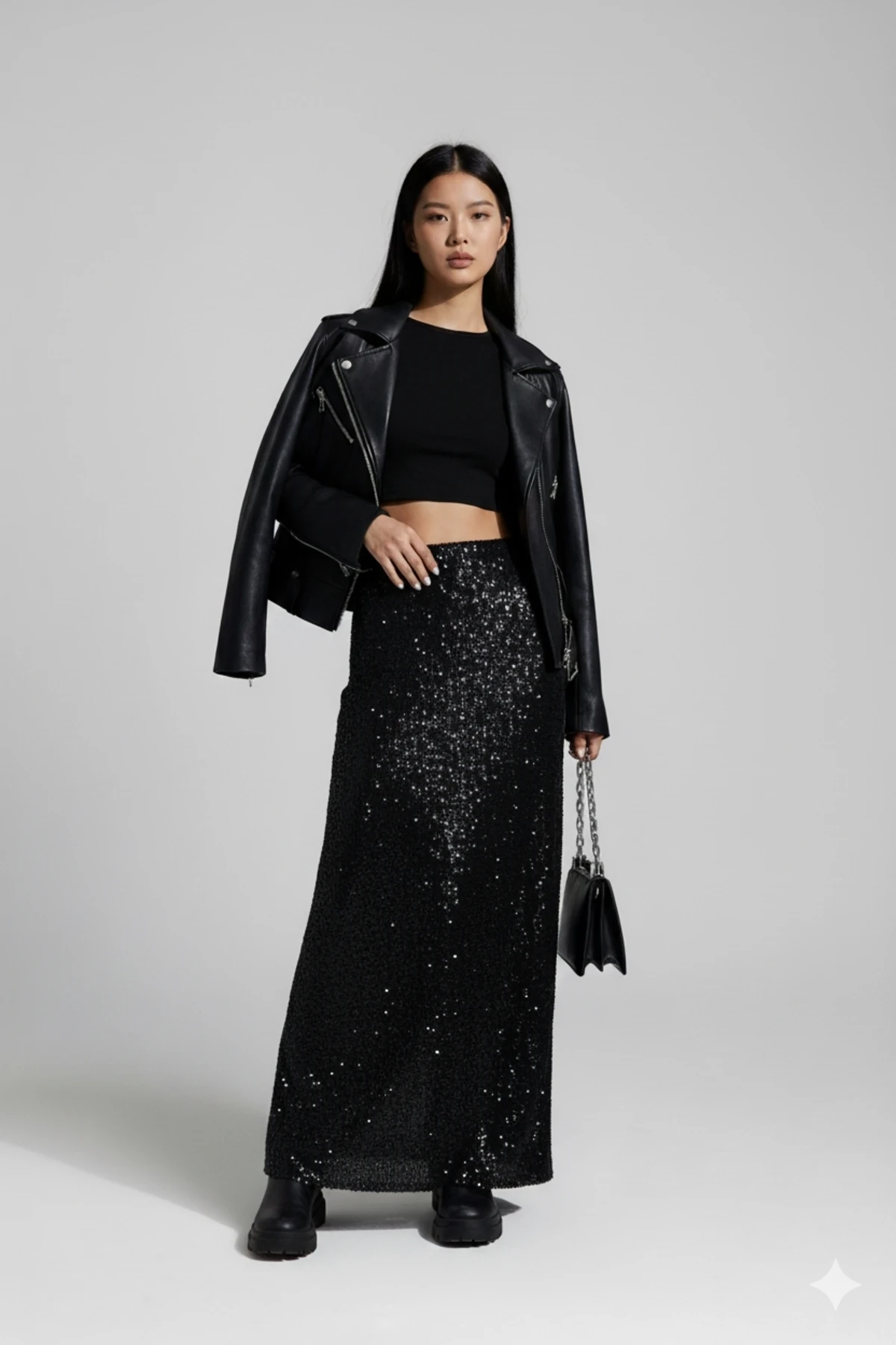 Siyah Pulpalet Uzun Etek