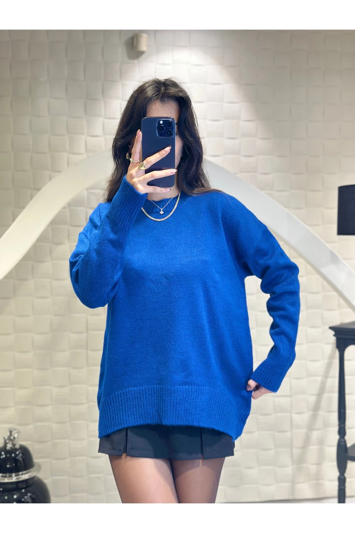 Mavi Bisiklet Yaka Salaş Triko Kazak