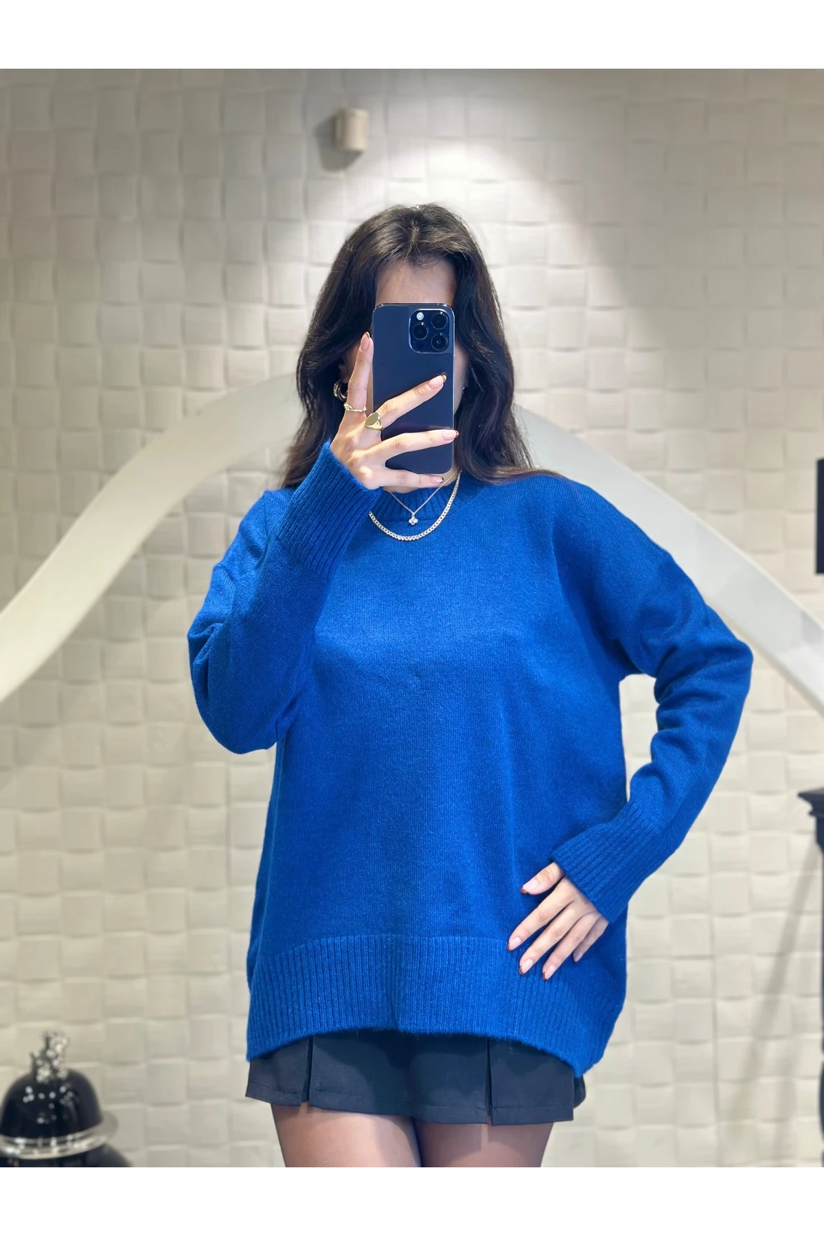 Mavi Bisiklet Yaka Salaş Triko Kazak