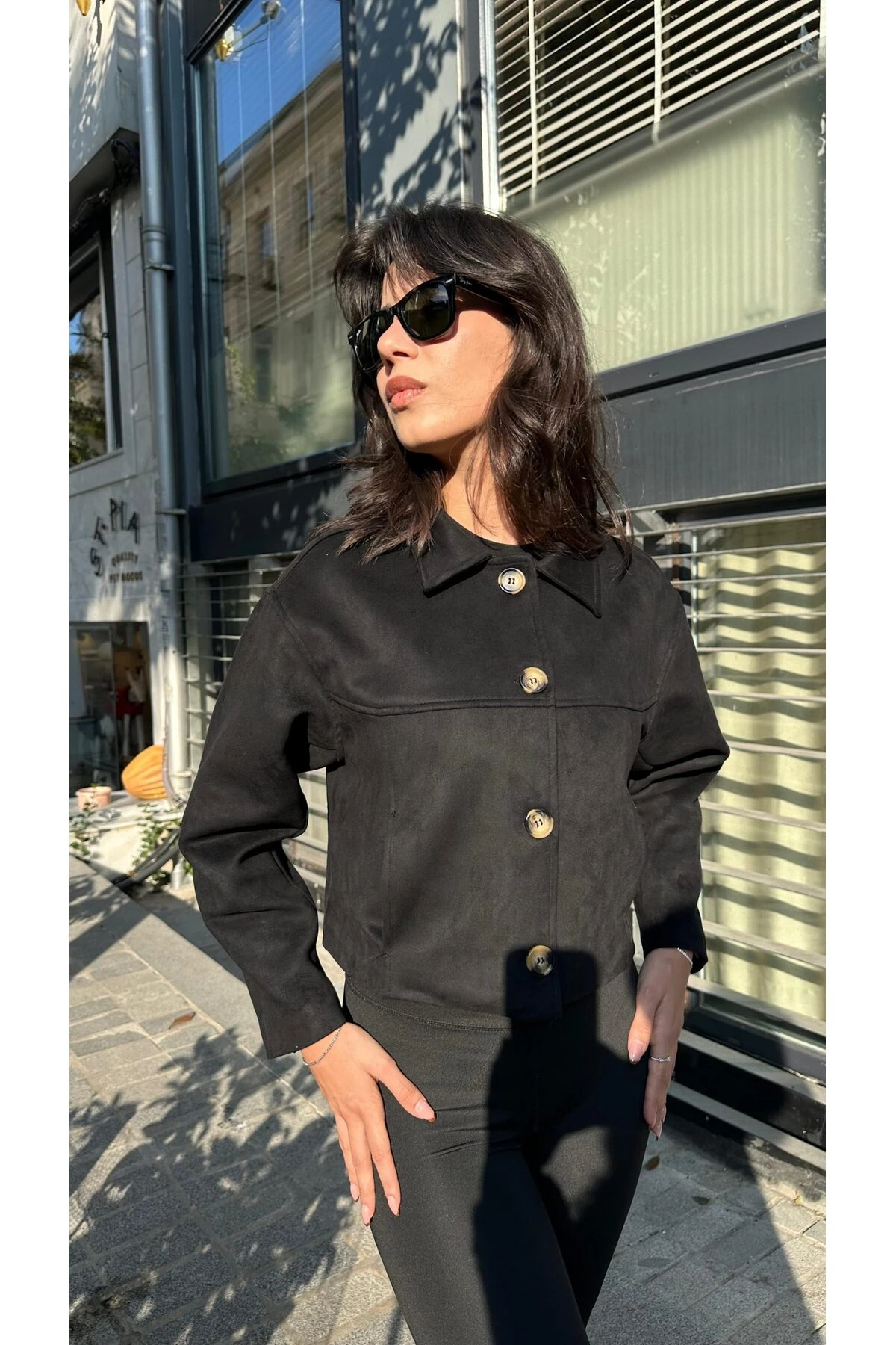 Siyah Dört Düğmeli Premium Kalite Nubuk Ceket