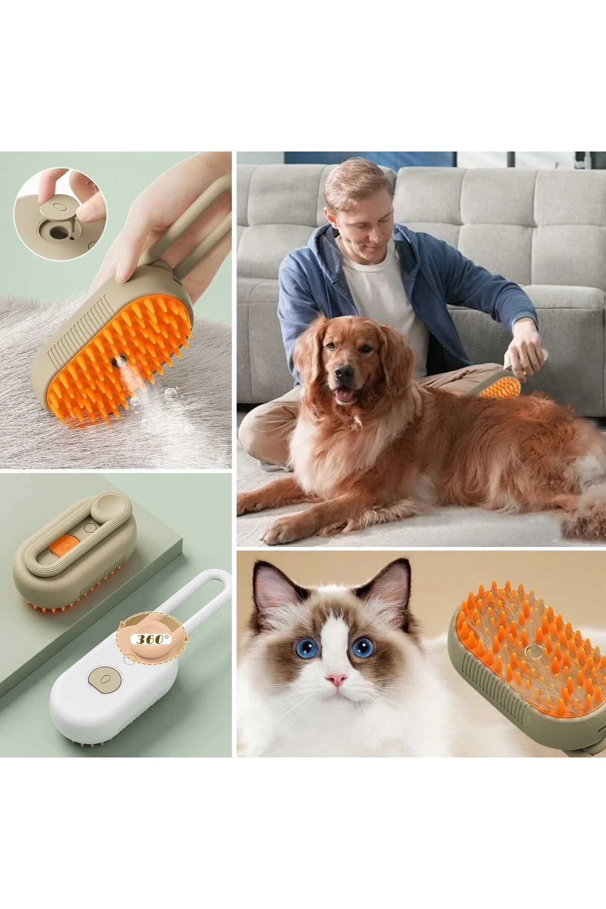 ® Saplı Su Püskürtmeli Kedi Köpek Fırçası Masaj Etkili Tüy Toplama Tarağı