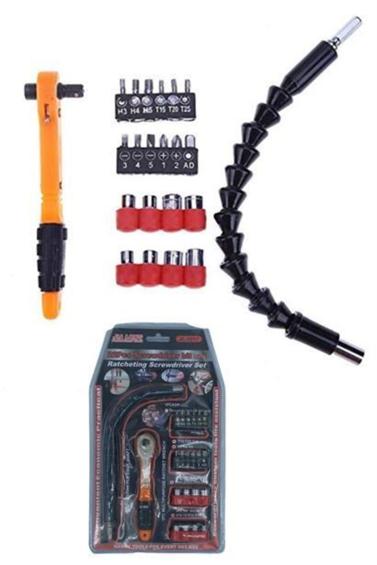 22 Parça Tornavida Seti Esnek Kıvrılır Cırcır Kollu Lokma Ucu Seti Snake Bits Uçlu