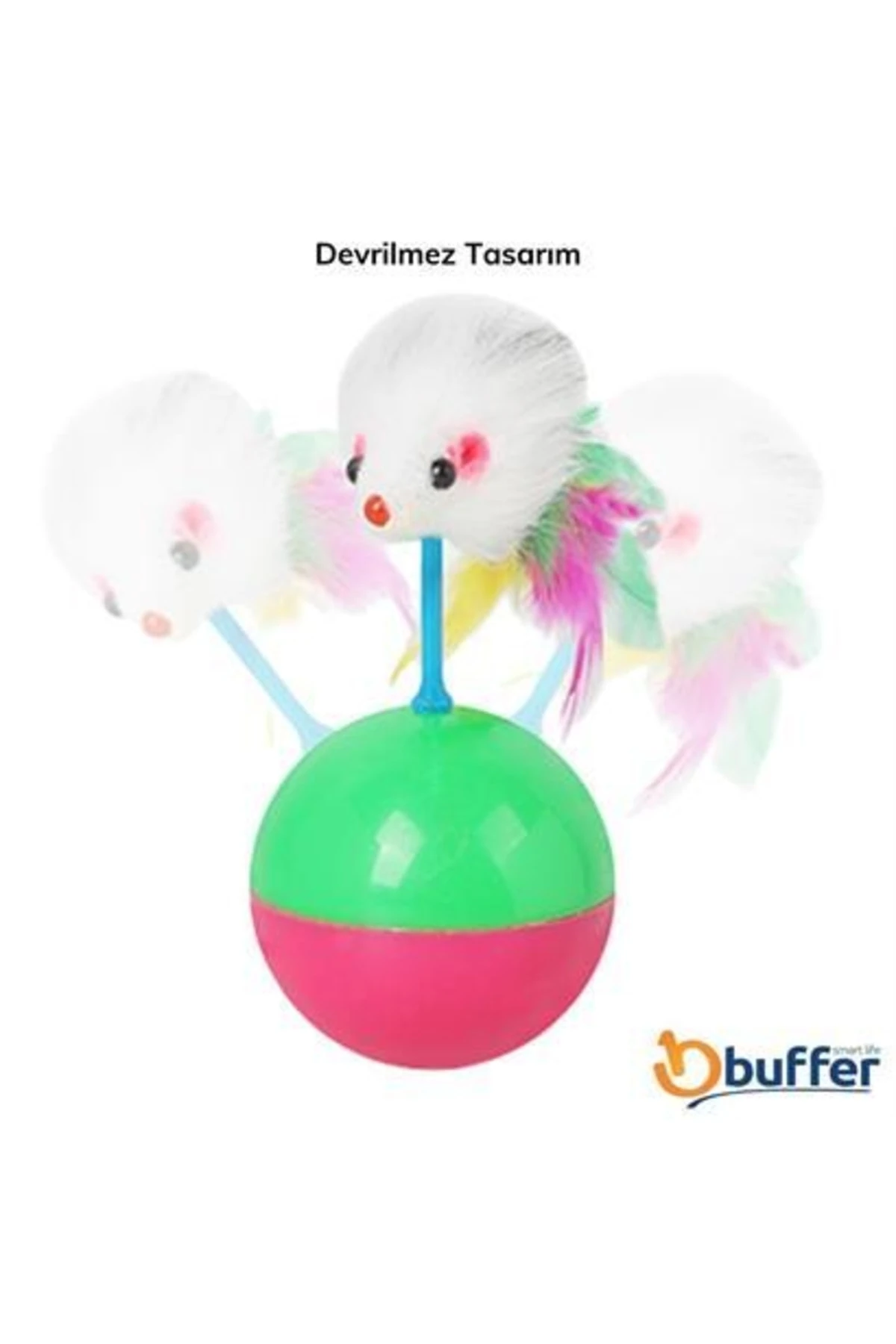 roichil® Kedi Oyun Topu Tüylü Fareli Hacı Yatmaz Eğitici Yavru Kedi Fare Kovalama Oyuncağı